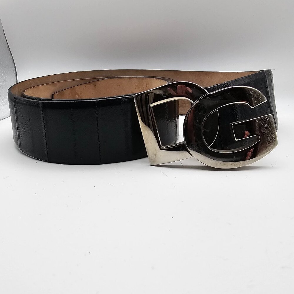 Dolce & Gabbana Black Leather Belt – Silver DG Logo Buckle – Size 38